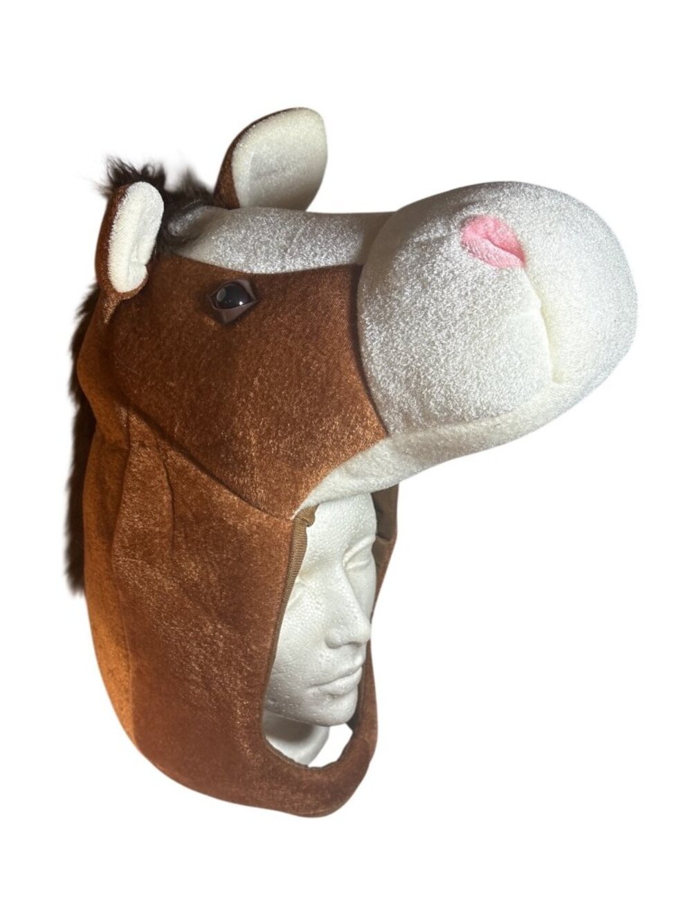 Spirit Horse Head Costume Hat Plush Animal Brown & White With Mane Adult Size